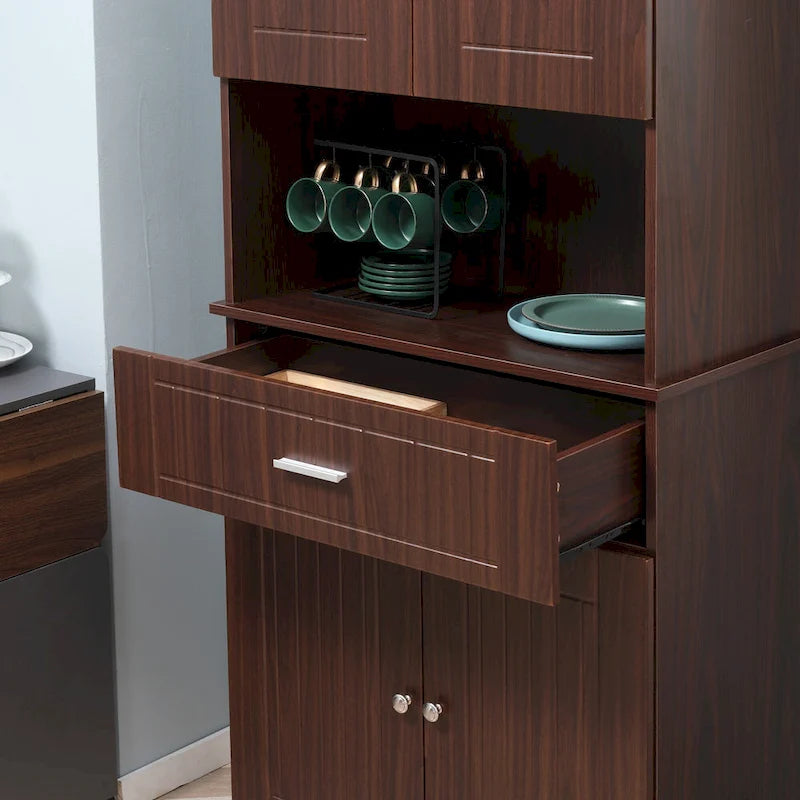 Credenza da cucina 72 con alzata, dispensa indipendente con cassetto, mobili a 2 ante e marrone