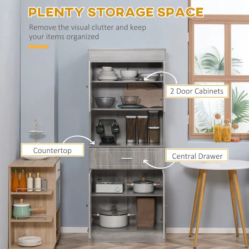 Credenza da cucina 72 con alzata, dispensa indipendente con cassetto, mobili a 2 ante e marrone