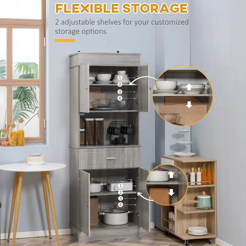 Credenza da cucina 72 con alzata, dispensa indipendente con cassetto, mobili a 2 ante e marrone