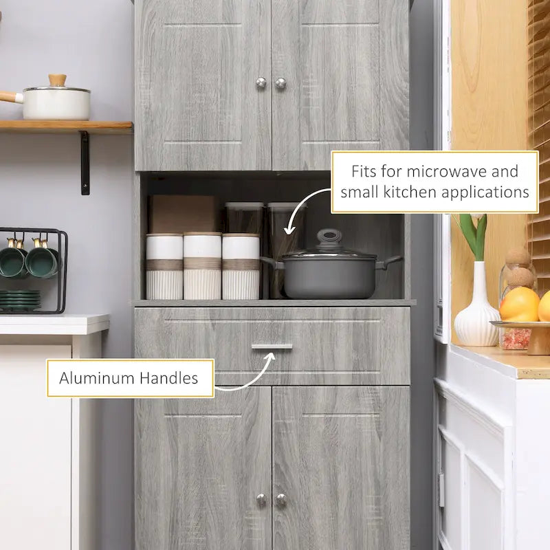Credenza da cucina 72 con alzata, dispensa indipendente con cassetto, mobili a 2 ante e marrone