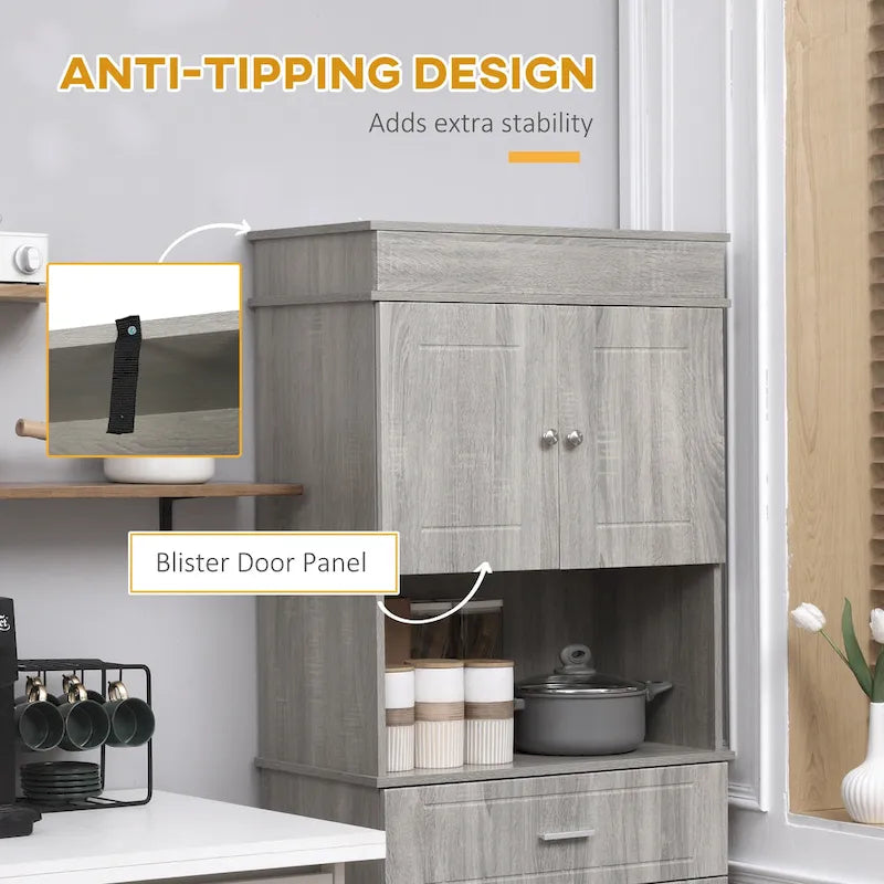 Credenza da cucina 72 con alzata, dispensa indipendente con cassetto, mobili a 2 ante e marrone