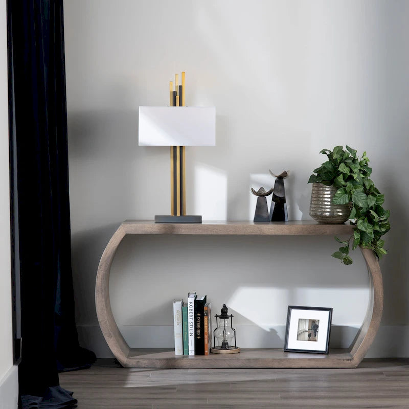 Dark Grey Wooden Console Table, Open Lower Shelf