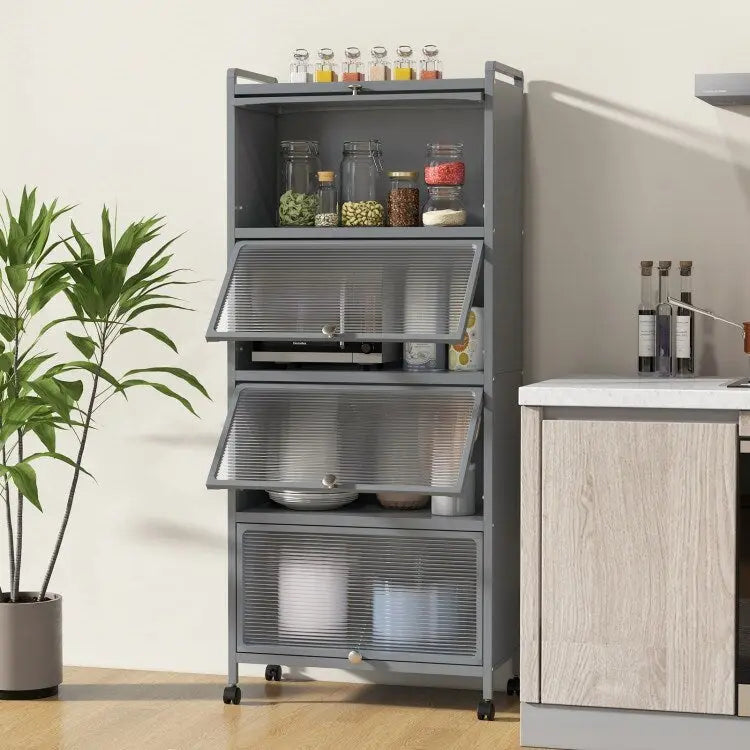 Küchenregal mit 5 Ebenen und aufklappbaren PC-Türen - 23.5 x 12.5 x 60.5 (L x W x H)