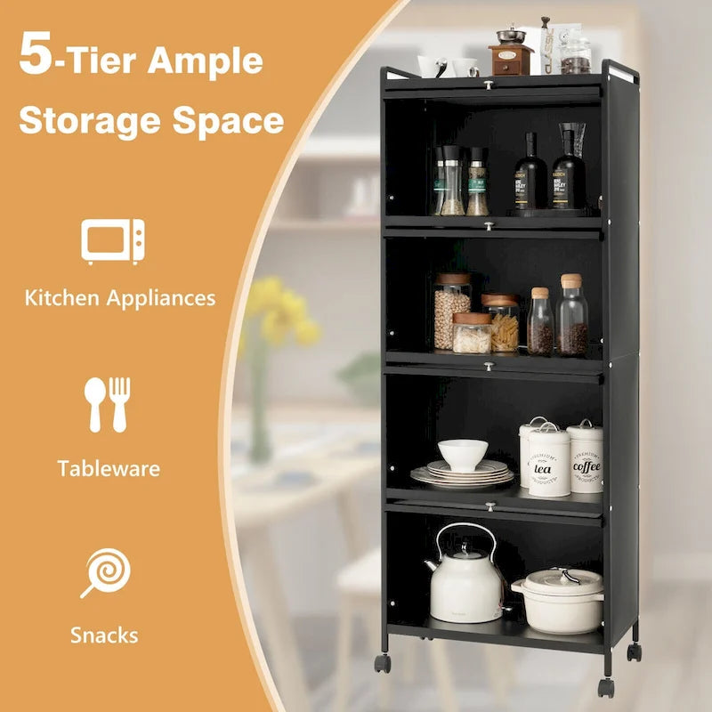 5-Tier Kitchen Baker's Rack with -up PC Doors - 23.5 x 12.5 x 60.5 (L x W x H)