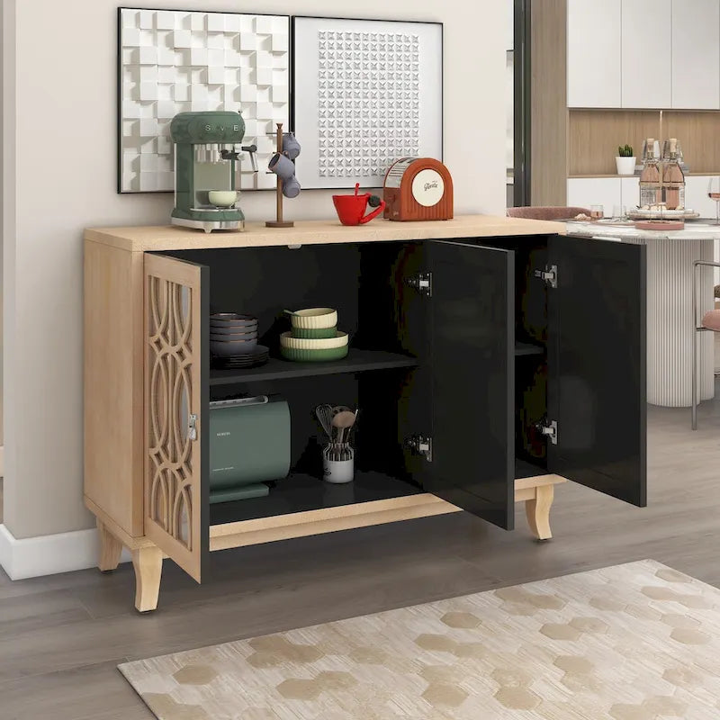 Buffetschrank mit 3 Türen und silberfarbenen Elementen