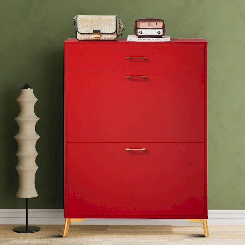 Meuble moderne en bois pour le rangement des chaussures avec métal doré et