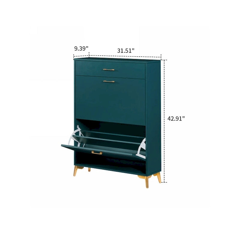 Modern Stylish Wooden Shoe Storage Cabinet with Gold Metal Handles and Legs