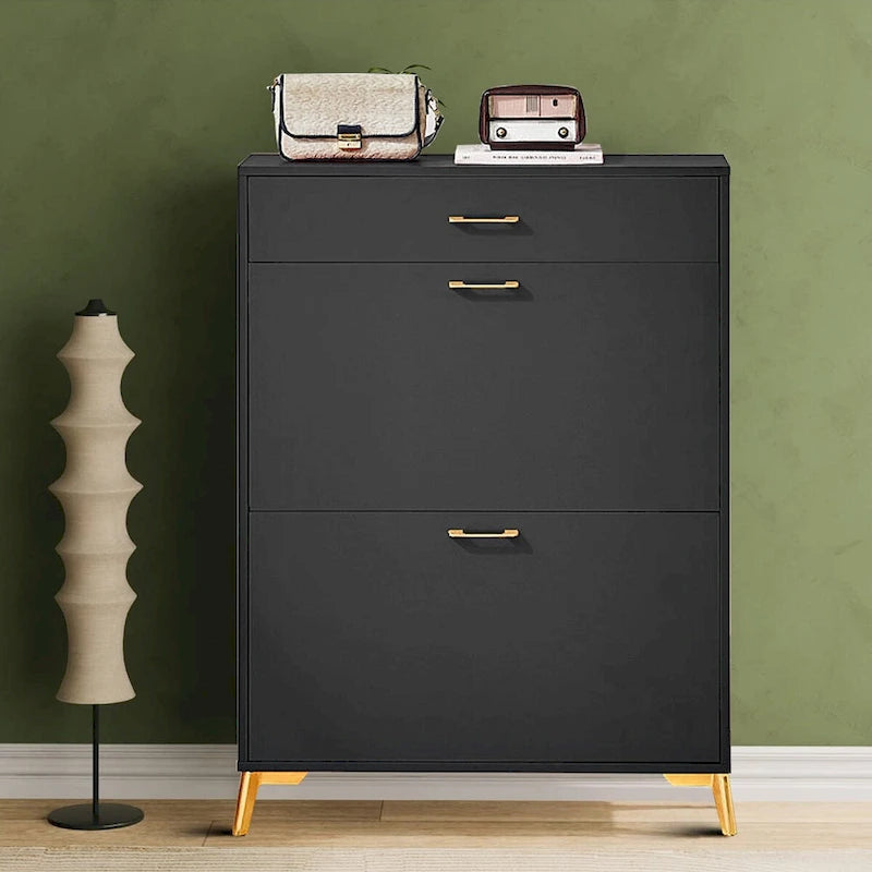 Meuble moderne en bois pour le rangement des chaussures avec métal doré et