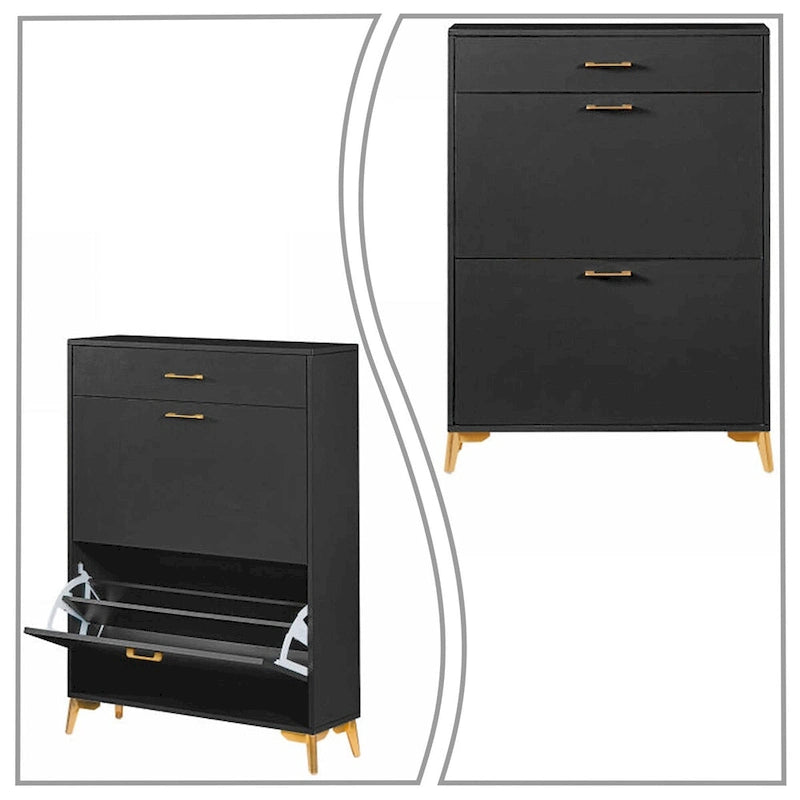 Meuble moderne en bois pour le rangement des chaussures avec métal doré et