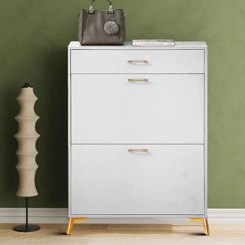 Meuble moderne en bois pour le rangement des chaussures avec métal doré et
