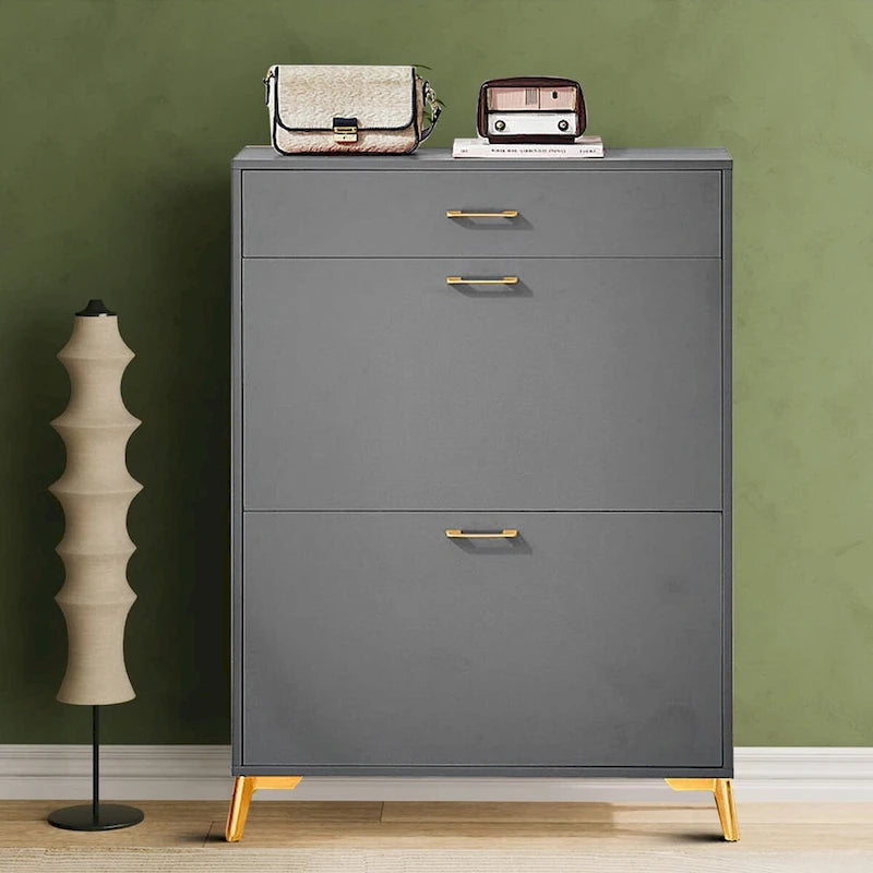 Meuble moderne en bois pour le rangement des chaussures avec métal doré et