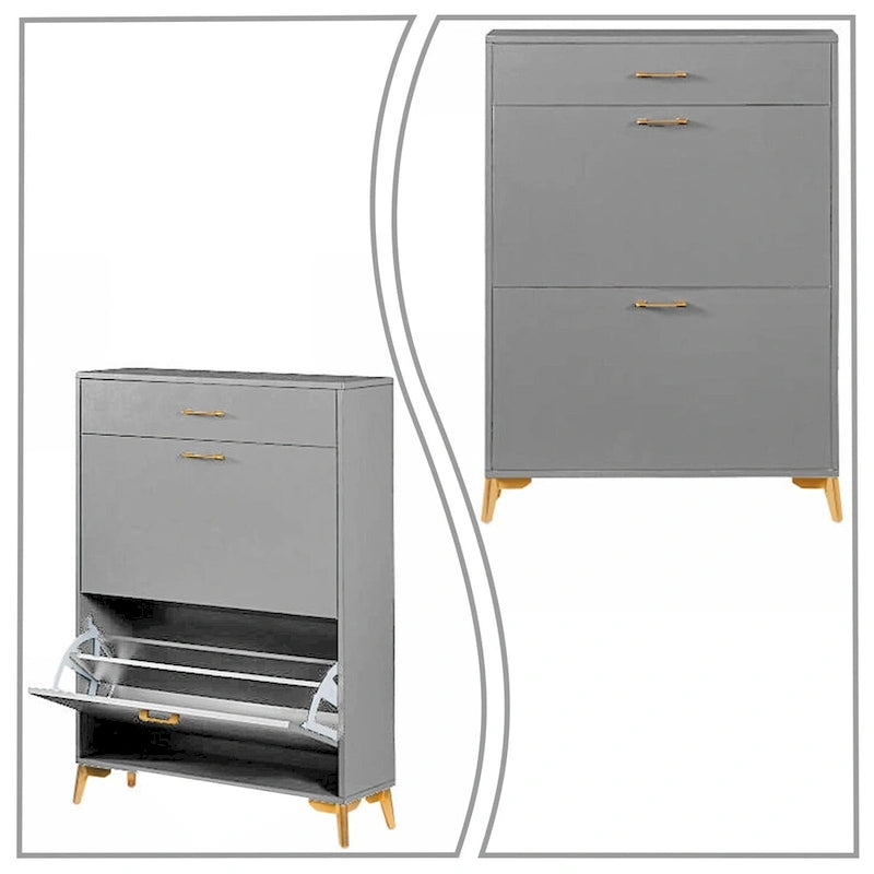 Meuble moderne en bois pour le rangement des chaussures avec métal doré et