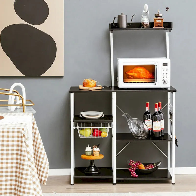 Grey Four-Tier Kitchen Baker’s Rack, Microwave Storage Shelves