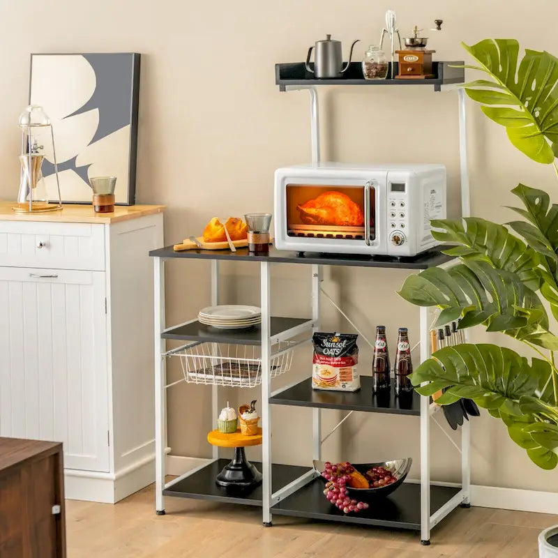 Étagère de boulangerie grise à quatre niveaux pour cuisine, étagères de rangement pour four à micro-ondes