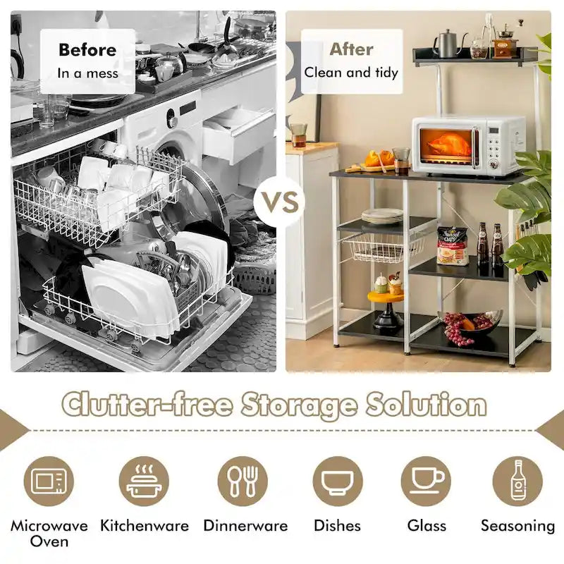 Grey Four-Tier Kitchen Baker’s Rack, Microwave Storage Shelves