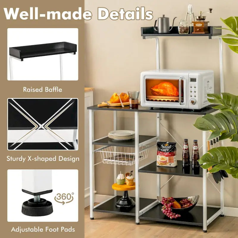 Grey Four-Tier Kitchen Baker’s Rack, Microwave Storage Shelves
