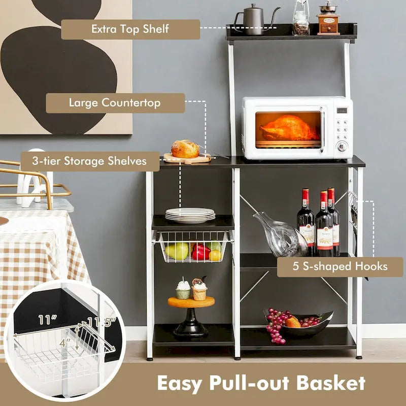 Grey Four-Tier Kitchen Baker’s Rack, Microwave Storage Shelves
