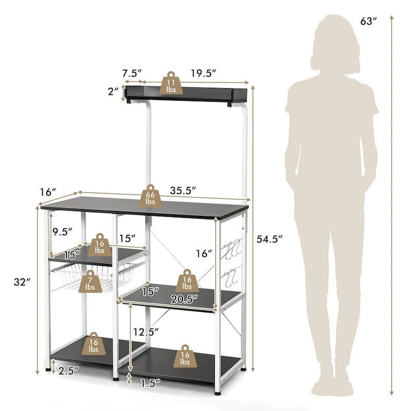 Grey Four-Tier Kitchen Baker’s Rack, Microwave Storage Shelves
