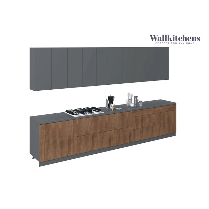 Keuken natuurlijk teak en zwart 13 ft breed - 153x24