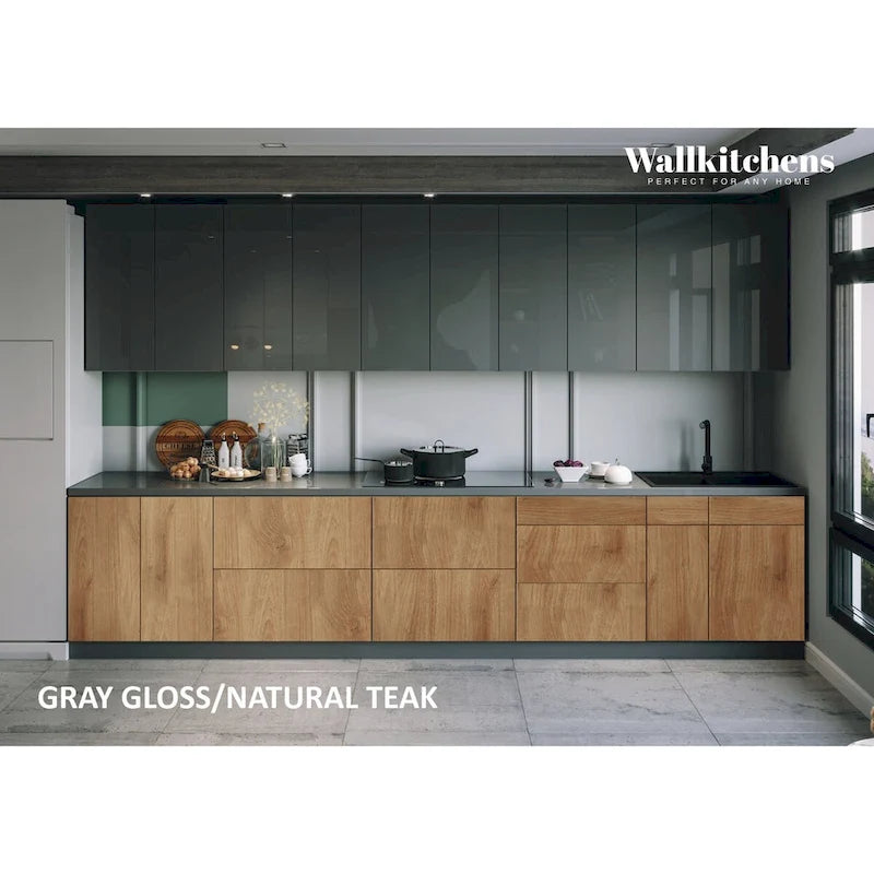 Keuken natuurlijk teak en zwart 13 ft breed - 153x24