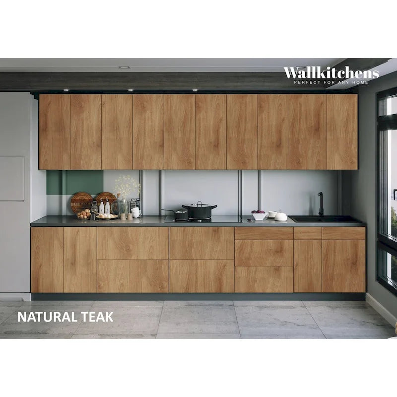 Keuken natuurlijk teak en zwart 13 ft breed - 153x24