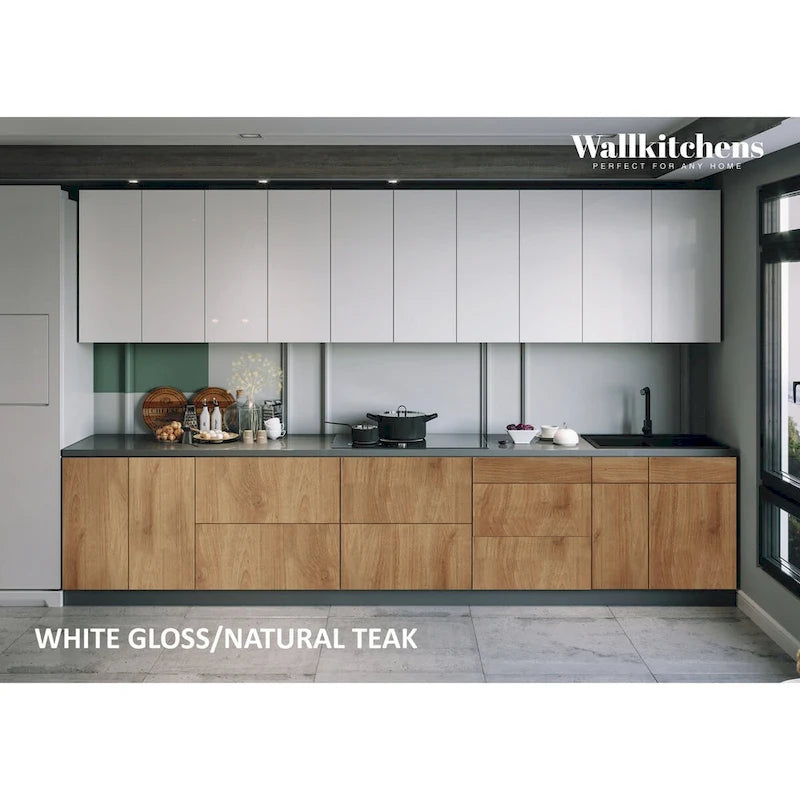 Keuken natuurlijk teak en zwart 13 ft breed - 153x24