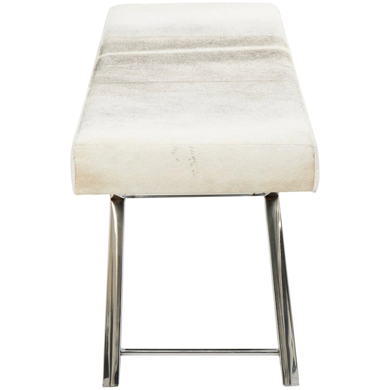 Leather Bench or Stool with Silver X- Metal - Beige or Gray