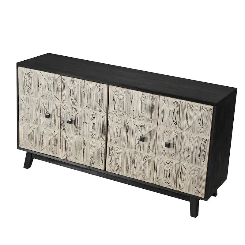 Credenza vintage a quattro ante, pannelli decorativi e ripiani regolabili