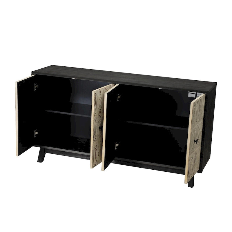 Credenza vintage a quattro ante, pannelli decorativi e ripiani regolabili