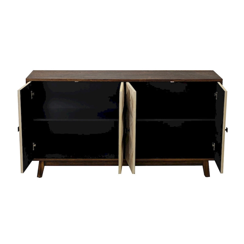 Credenza vintage a quattro ante, pannelli decorativi e ripiani regolabili