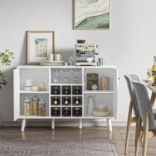 Credenza moderna da cucina a 2 ante con mobile contenitore, portagriglie e vetro