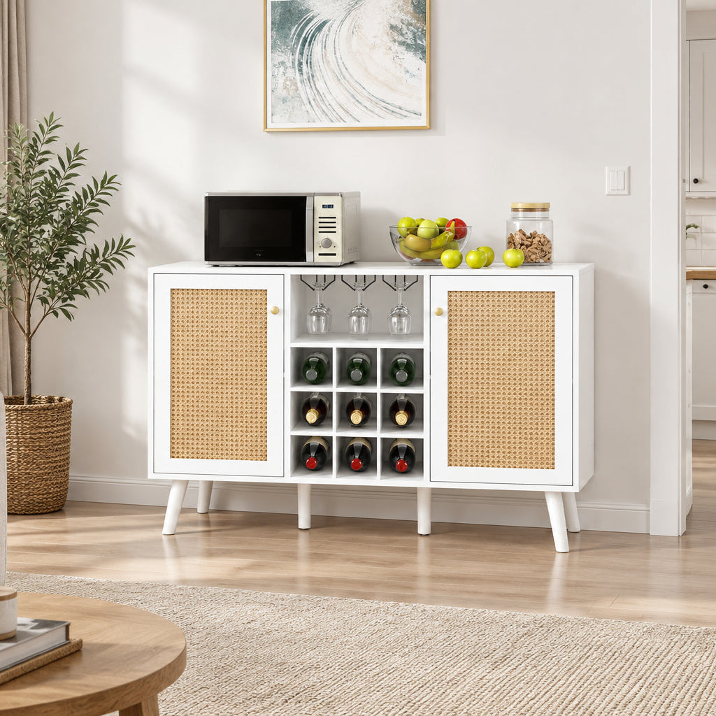 Buffet de cuisine moderne à 2 portes avec rangement, support et verre