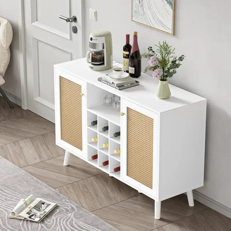 Buffet de cuisine moderne à 2 portes avec rangement, support et verre