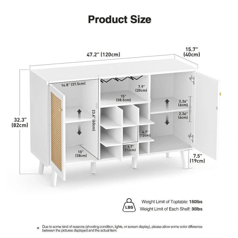 Buffet de cuisine moderne à 2 portes avec rangement, support et verre
