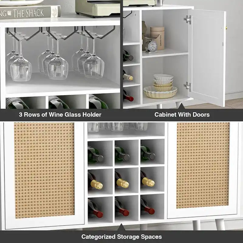 Modernes Küchenbuffet mit 2 Türen, Sideboard, Stauraumschrank mit Regal und Glas