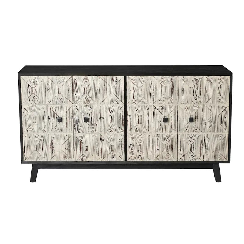 Buffet vintage à quatre portes, panneaux en relief et étagères réglables