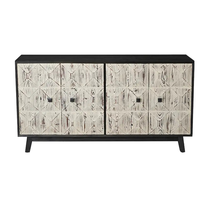Vintage-Buffetschrank mit vier Türen, Reliefpaneelen und verstellbaren Einlegeböden