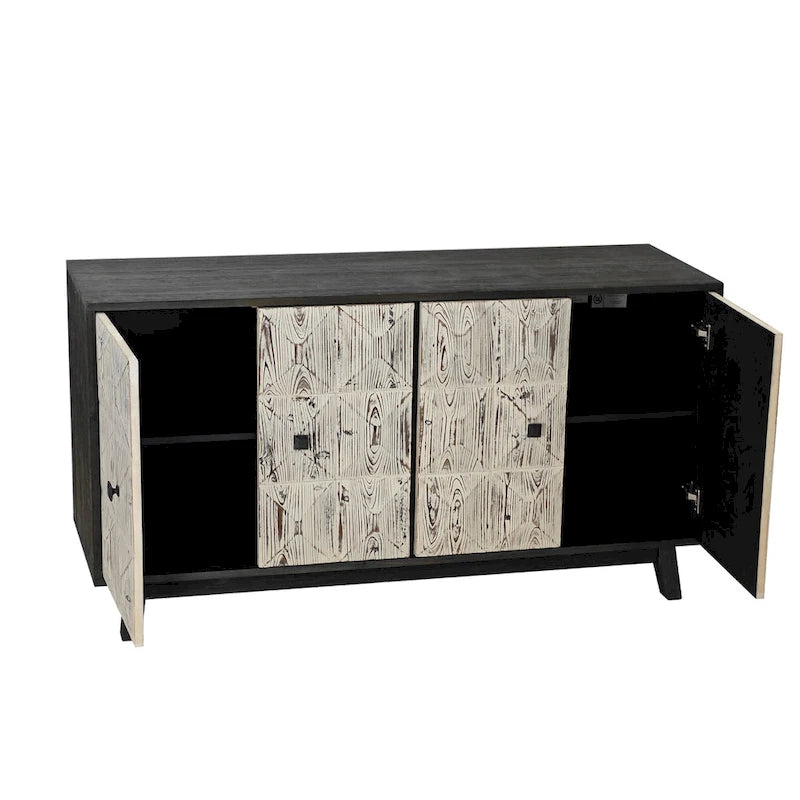 Vintage-Buffetschrank mit vier Türen, Reliefpaneelen und verstellbaren Einlegeböden
