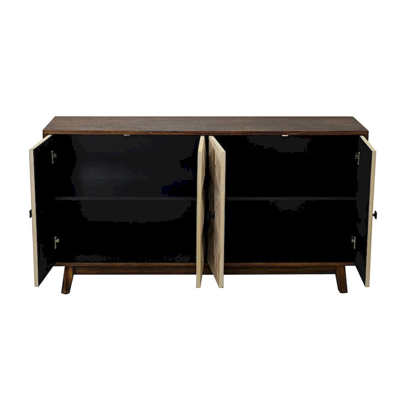 Vintage-Buffetschrank mit vier Türen, Reliefpaneelen und verstellbaren Einlegeböden