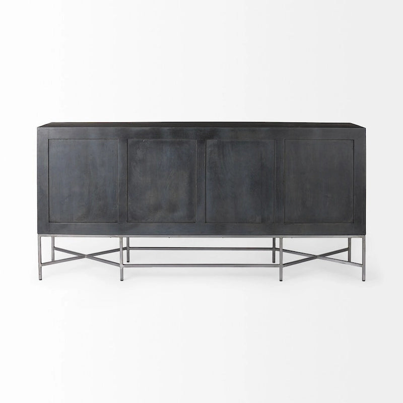 Sideboard aus braunem Holz und Silber mit 4 Fächern