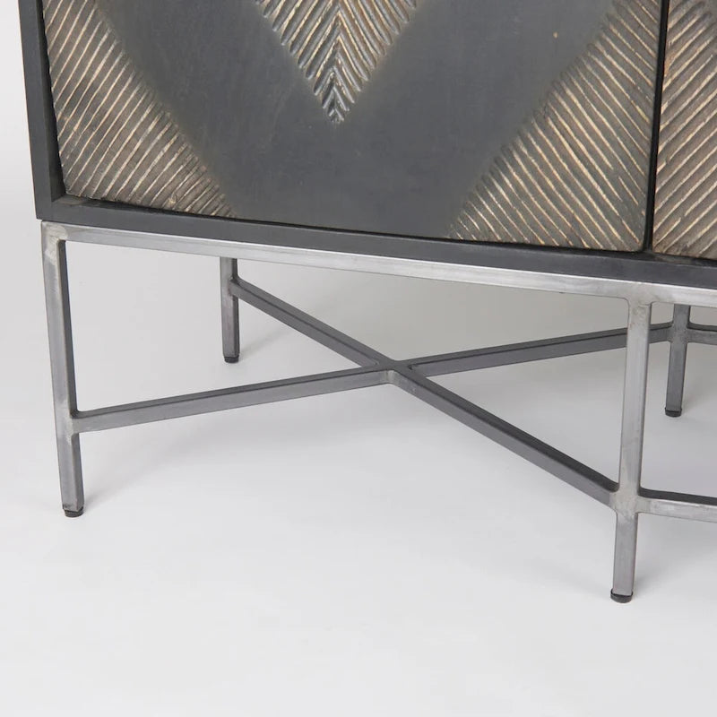 Sideboard aus braunem Holz und Silber mit 4 Fächern