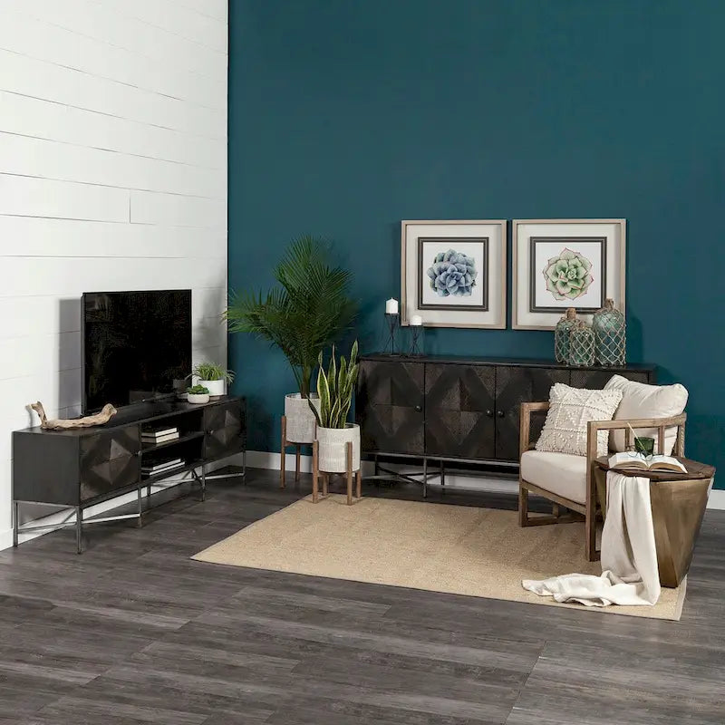 Sideboard aus braunem Holz und Silber mit 4 Fächern