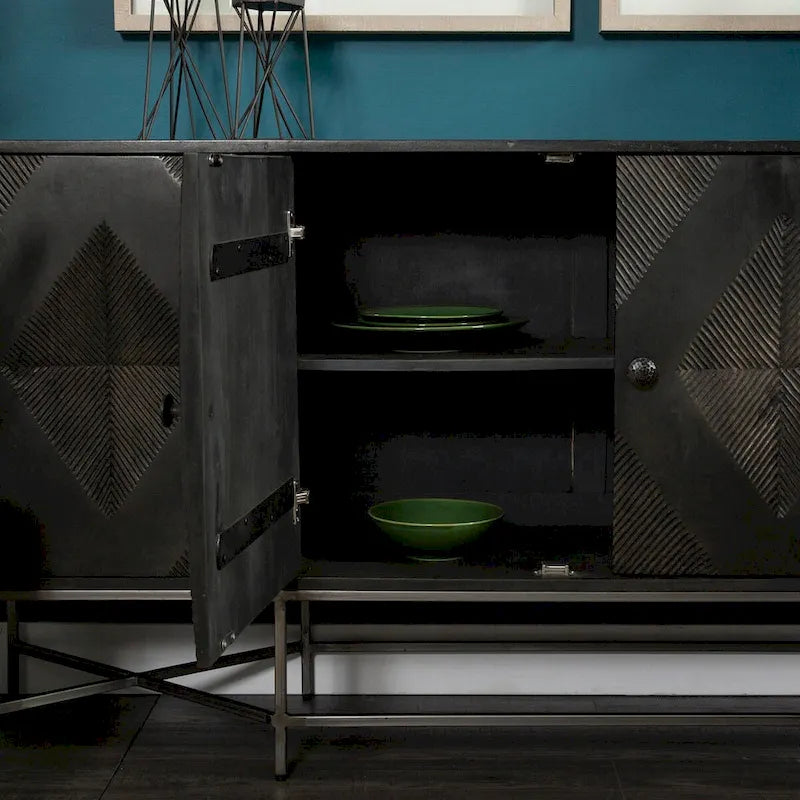 Sideboard aus braunem Holz und Silber mit 4 Fächern