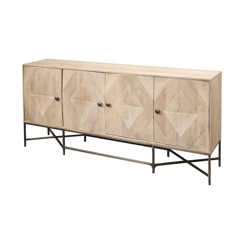 Sideboard aus braunem Holz und Silber mit 4 Fächern