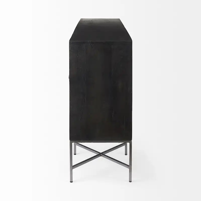 Sideboard aus braunem Holz und Silber mit 4 Fächern