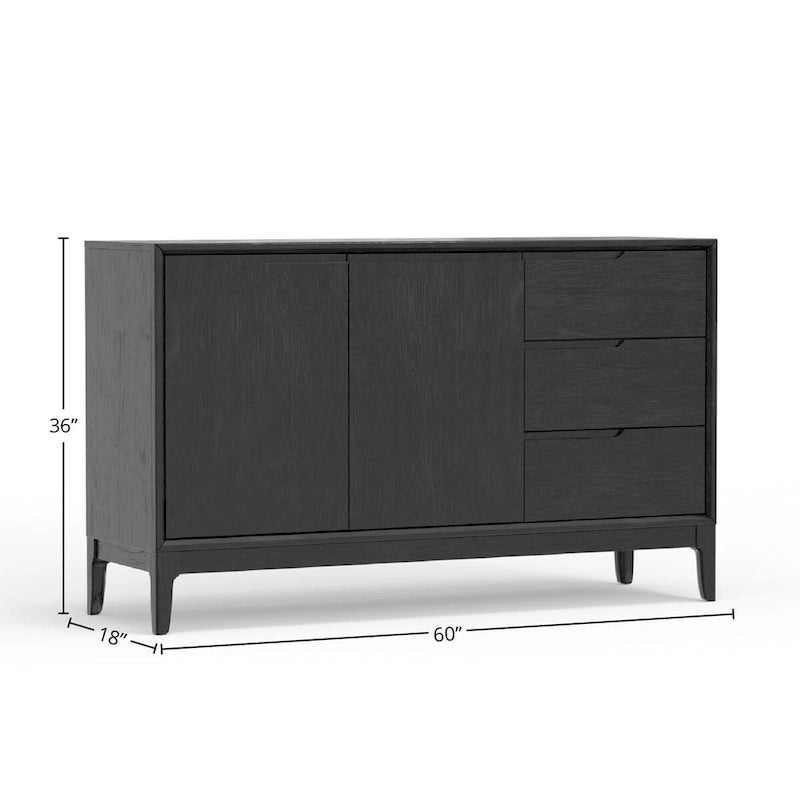 Buffet avec 3 tiroirs et 2 placards, noir vintage