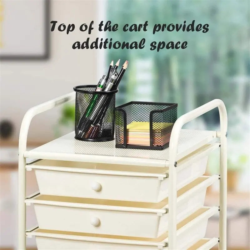 Ten-Drawer Rolling Organizer Cart, Chrome Steel Frame and Locking Casters