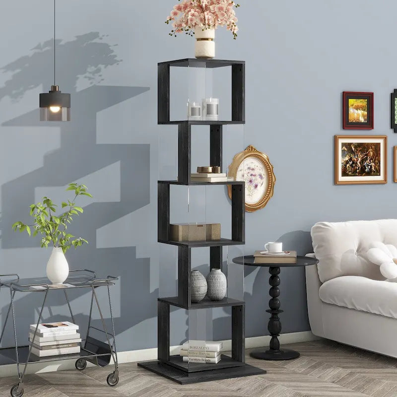 Schwarzes Holzregal mit 5 Ebenen fürs Esszimmer