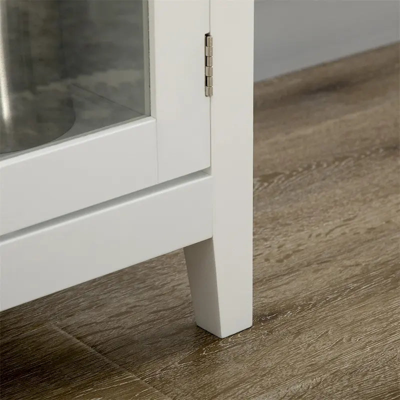 White Sideboard Buffet Cabinet, Glass Doors, Adjustable Shelves and Stemware Storage