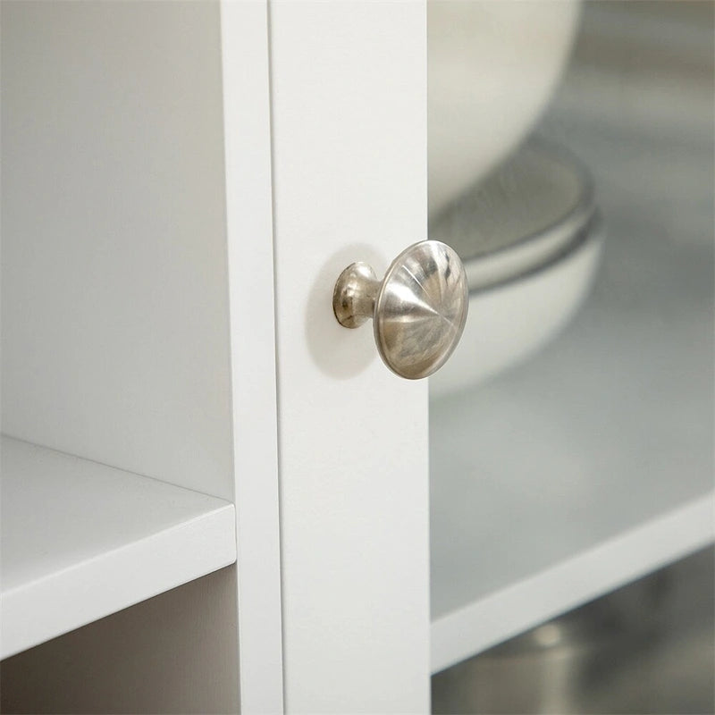 White Sideboard Buffet Cabinet, Glass Doors, Adjustable Shelves and Stemware Storage